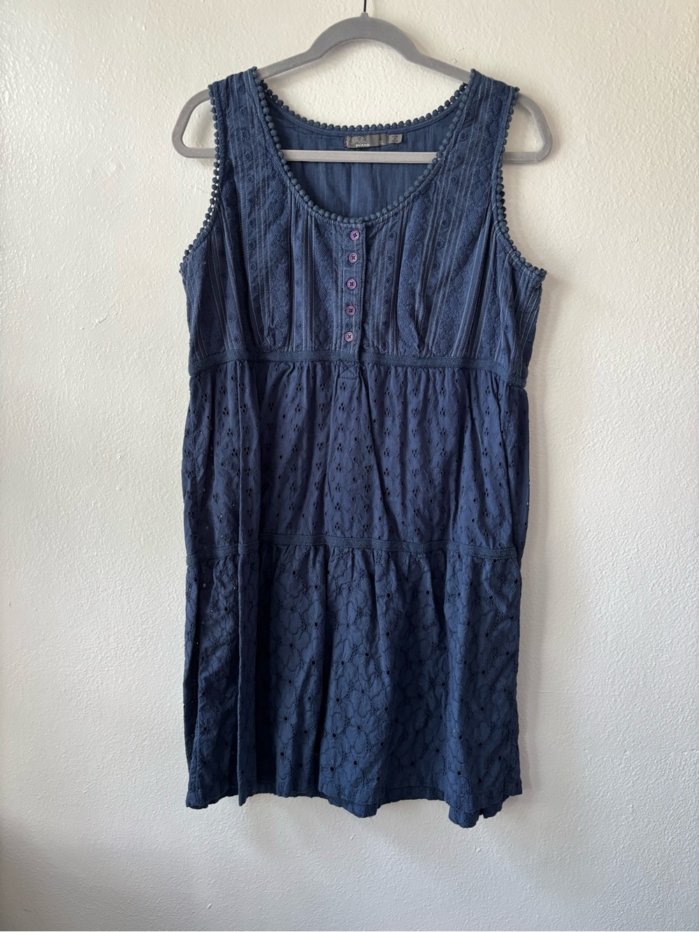 Prana Navy Eyelet Sleeveless Cotton Kendall Sundress